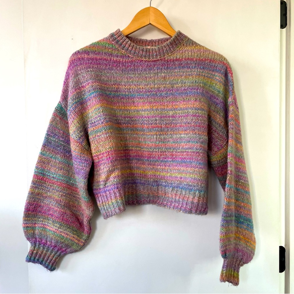 Rainbow striped ballon sleeve sweater